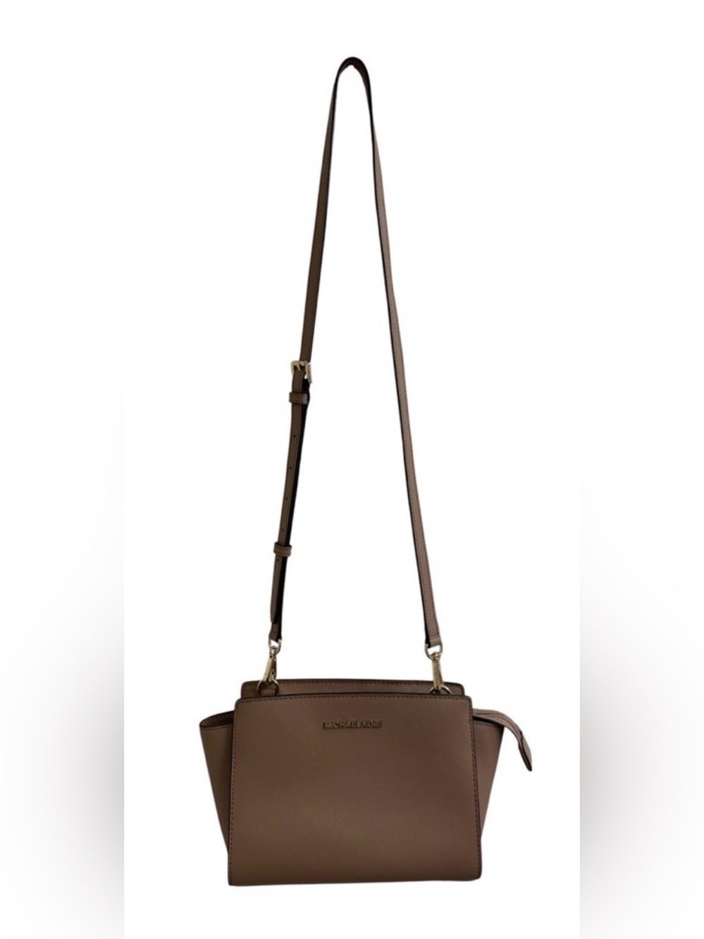 Michael Kors Selma Large Saffiano Leather Crossbody Taupe -NWT & Dust Bag - Picture 4 of 8